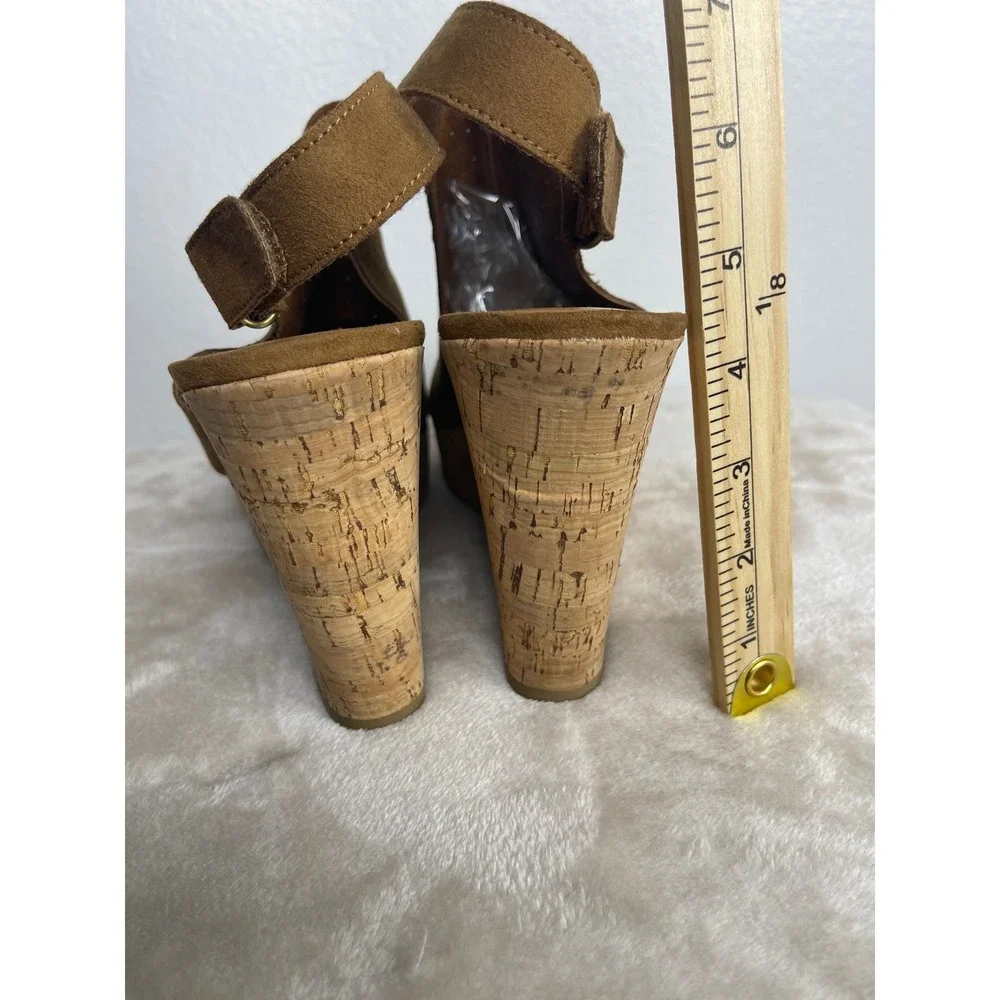 A.N.A. Malik Women Brown Laser Cut Wedge Sandals Cork Heel Slingback Size 10M